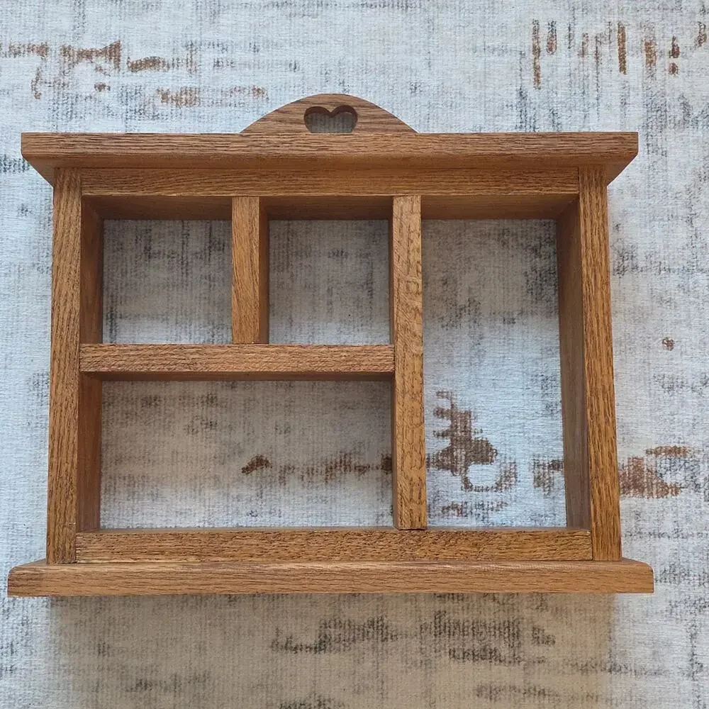 Vintage Golden Oak Trinket Shelf Heart Cutout Cottage Core Rustic 80s 90s READ